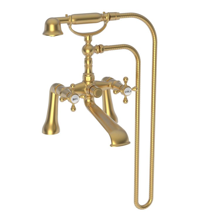 Tub Filler Chesterfield Deck Mount with Handshower Exposed 2 Cross WaterSense ADA Polished Brass Uncoated Living 2 Hole - Frankwebs