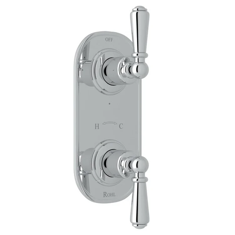 Thermostatic Trim Edwardian 1/2 Inch with Diverter Round Edge 2 Lever Polished Nickel Brass - Frankwebs