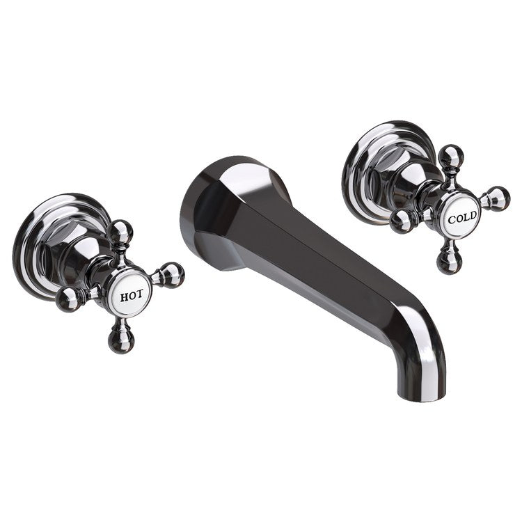 Lavatory Faucet Astor Wall Mount 8 Inch Spread 2 Cross ADA Watersense Flat Black 1.2 Gallons Per Minute Brass Less Drain Spout Reach 7-1/2 Inch - Frankwebs