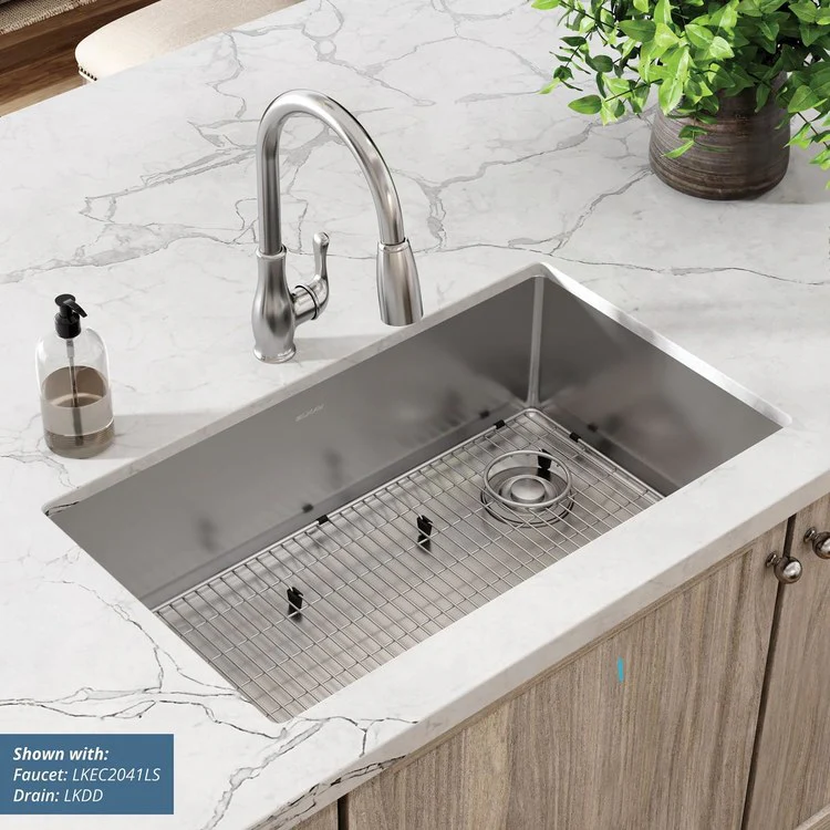 Sink Kit Crosstown 31.5 x 18.5 Inch Single Bowl Polished Satin Bottom Grid Deep Strainer Drain Cleanser Towel - Frankwebs
