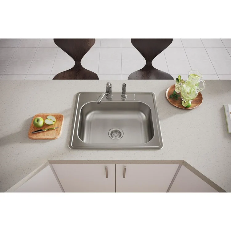 Kitchen Sink Dayton 25 x 21.25 Inch Single Bowl 2 Hole ADA Satin Drop-In Rectangle Drain Location Center Depth 6-4/7 Inch Bottom Only Pads - Frankwebs