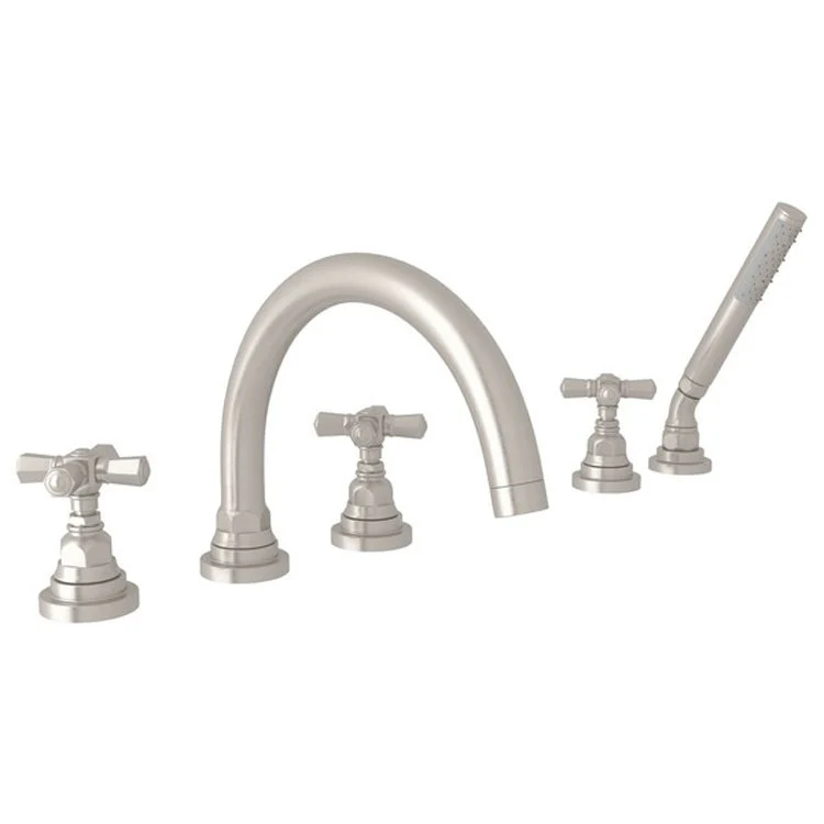 Tub Filler San Giovanni Deck Mount with Handshower 3 Cross Satin Nickel - Frankwebs