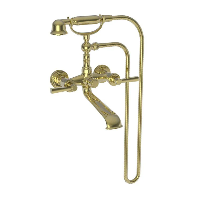 Tub Filler Miro Wall Mount Exposed with Handshower 6 Inch Spread 2 Lever ADA Satin Gold PVD 2 Hole - Frankwebs