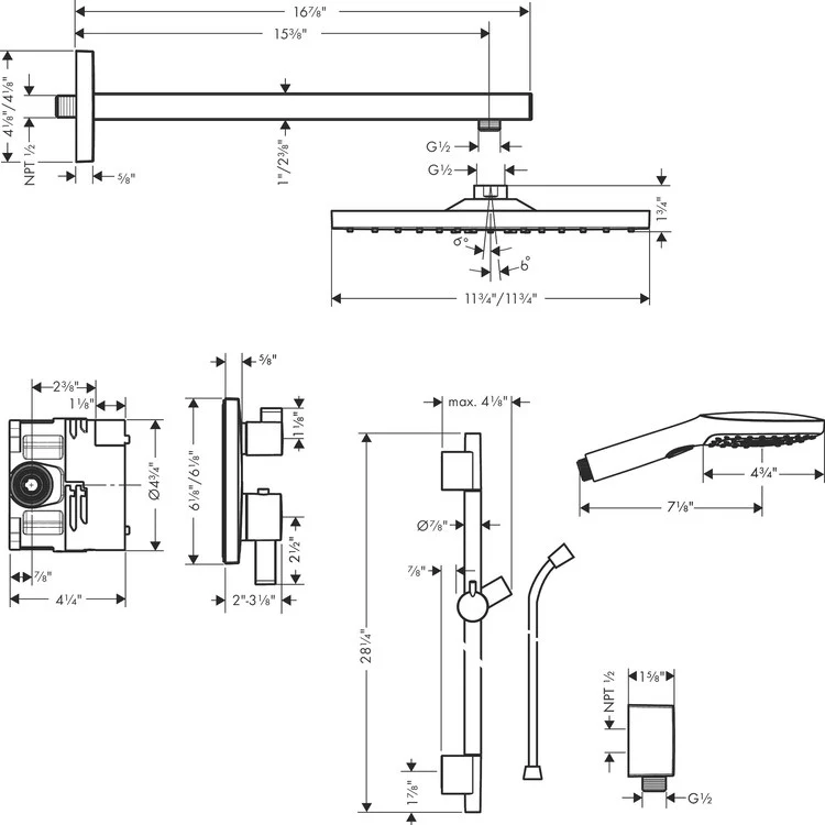 Shower System Raindance E 2 Lever Brushed Nickel 2.0 Gallon per Minute Includes Showerhead Handshower Wall Bar Shower Arm Thermostatic Trim Rough Wall Outlet and Handshower Hose - Frankwebs