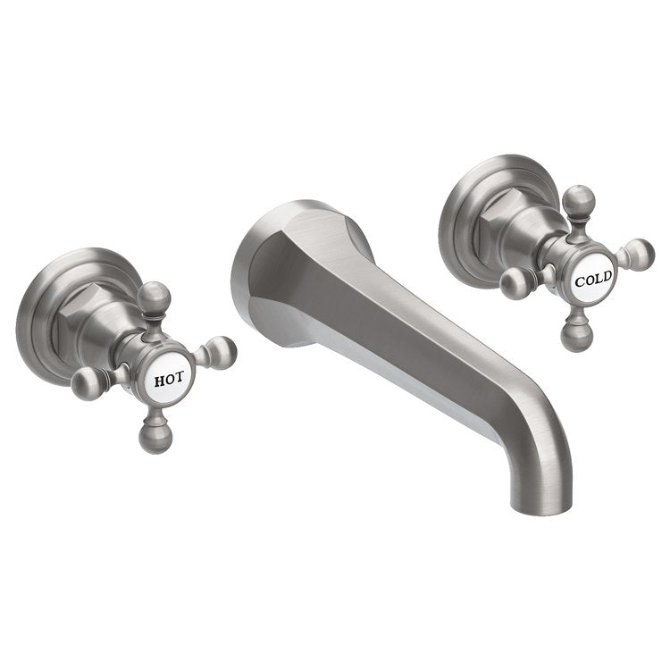 Lavatory Faucet Astor Wall Mount 8 Inch Spread 2 Cross ADA Watersense Flat Black 1.2 Gallons Per Minute Brass Less Drain Spout Reach 7-1/2 Inch - Frankwebs