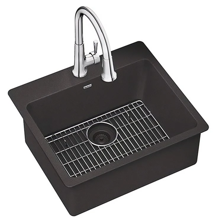 Kitchen Sink Quartz Classic 25 x 22 Inch Single Bowl Sink Kit with Faucet White Drop-In - Frankwebs