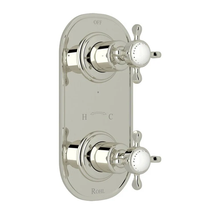 Thermostatic Trim Edwardian 1/2 Inch with Diverter Round Edge 2 Cross Polished Chrome Brass - Frankwebs