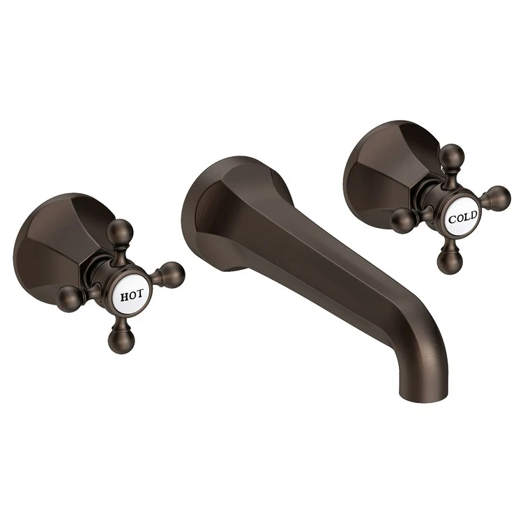 Lavatory Faucet Metropole Wall Mount 8 Inch Spread 2 Cross ADA WaterSense Stainless Steel PVD 1.2 Gallons Per Minute Brass Less Drain Spout Reach 7-1/2 Inch - Frankwebs