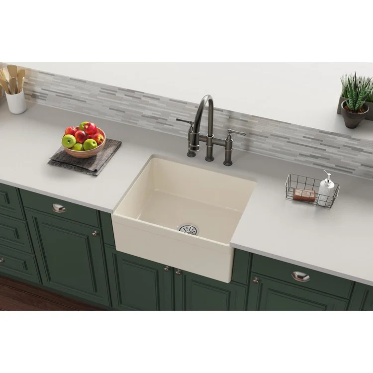Kitchen Sink Fireclay 24.5 x 20 Inch Single Bowl Apron Front Biscuit Farmhouse Drain Location Center - Frankwebs