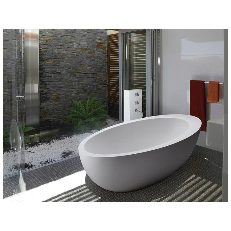 Soaking Tub Cascara 71 x 42 Inch Freestanding Center White Matte Sculpturestone 80 Gallons 22-3/4 Inch - Frankwebs