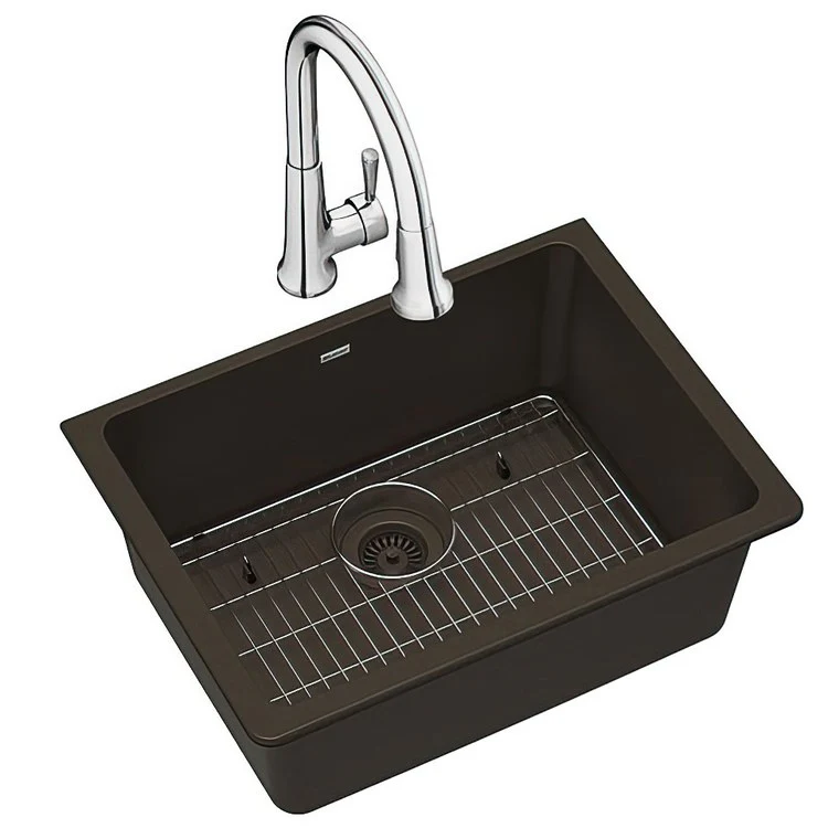 Kitchen Sink Quartz Classic 24.5 x 18.5 Inch Single Bowl Kit with Faucet White Undermount - Frankwebs