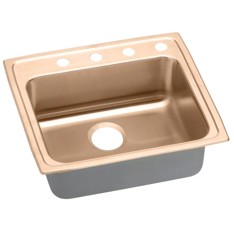 Kitchen Sink 25 x 21.25 Inch Single Bowl 4 Hole ADA Copper Drop-In Rectangle Drain Location Rear Center Depth 4-1/2 Inch Full Spray Sides and Bottom - Frankwebs