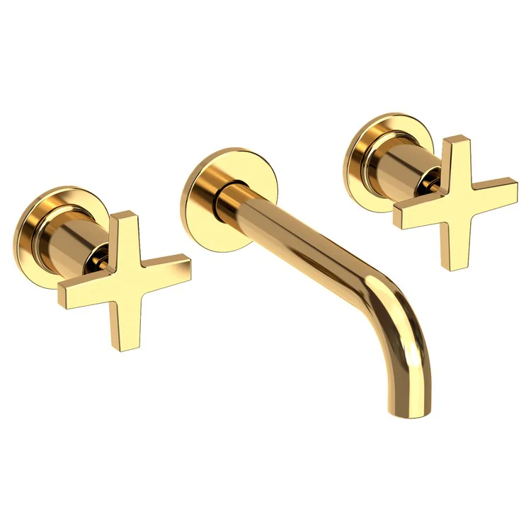 Lavatory Faucet Dorrance Wall Mount 8 Inch Spread 2 Cross ADA Watersense French Gold PVD 1.2 Gallons Per Minute Brass Less Drain Spout Reach 7-1/9 Inch - Frankwebs