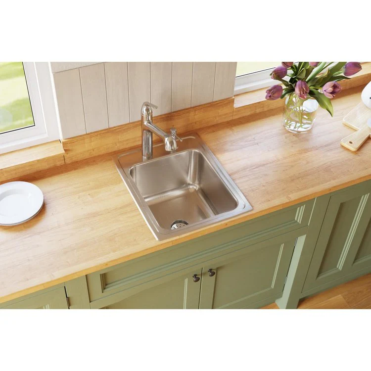 Kitchen Sink Lustertone Classic 17 x 22 Inch Single Bowl with Perfect Drain MR2 Hole Lustrous Satin Drop-In - Frankwebs