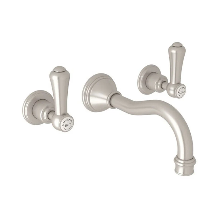 Lavatory Faucet Georgian Era Wall Mount 2 Porcelain Cap Lever Satin Nickel 1.2 Gallons per Minute - Frankwebs