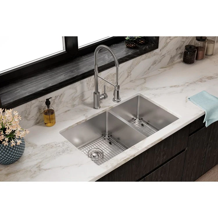 Kitchen Sink Crosstown 31.5 x 18.5 Inch Double Bowl 60/40 Kit Polished Satin Undermount - Frankwebs