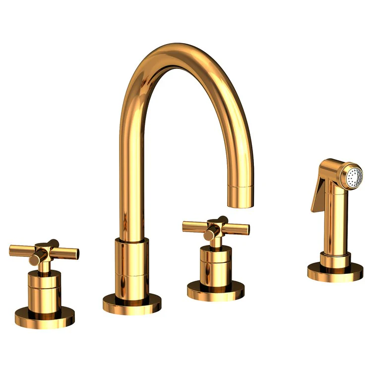 Kitchen Faucet East Linear 8 to 20 Inch Spread 2 Cross ADA Satin Brass PVD Pull Out Sidespray Spout Height 5-5/7 Inch Spout Reach 7-7/8 Inch 1.8 Gallons per Minute - Frankwebs