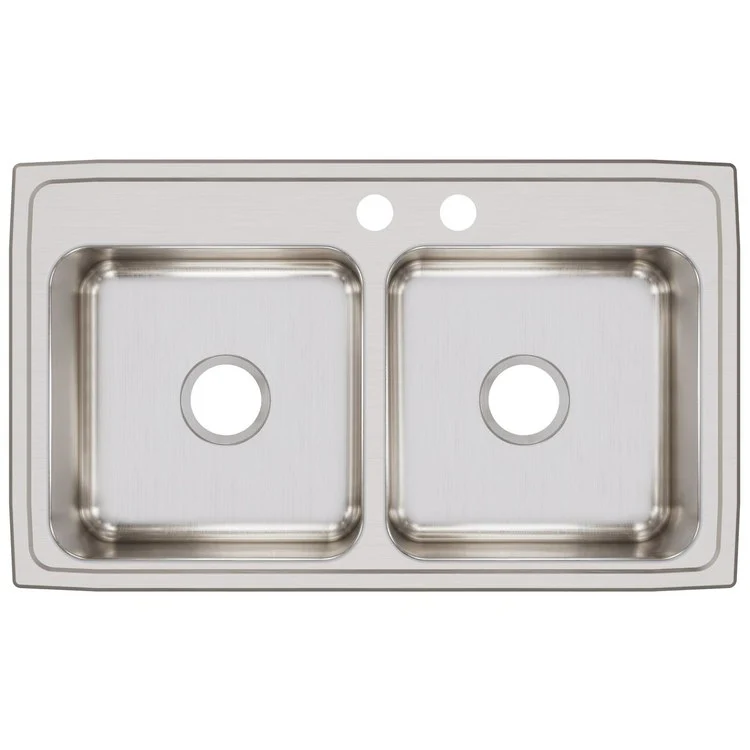 Kitchen Sink Lustertone Classic 33 x 19.5 Inch Double Bowl Equal MR2 Hole Lustrous Satin Drop-In Stainless Steel Drain Location Center Bottom Only Pads - Frankwebs