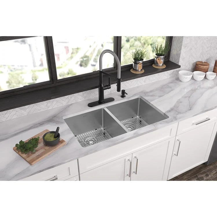 Kitchen Sink Crosstown 33 x 22 Inch Double Bowl Equal Kit 4 Hole Polished Satin Drop-In Undermount - Frankwebs