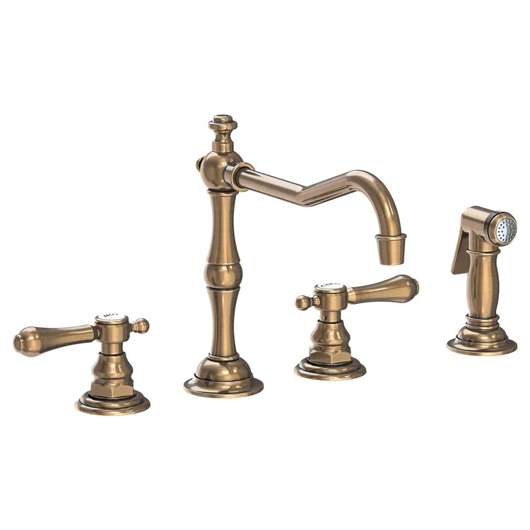 Kitchen Faucet Chesterfield 8 to 20 Inch Spread 2 Lever ADA Satin Gold PVD Pull Out Sidespray Spout Height 5-5/9 Inch Spout Reach 9-1/2 Inch 1.8 Gallons per Minute - Frankwebs