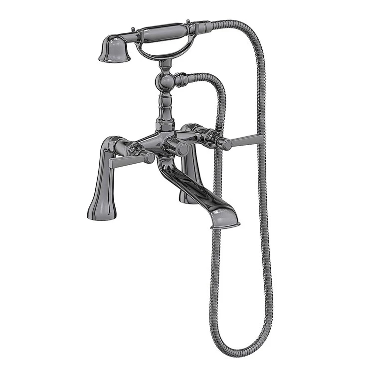 Tub Filler Astor Deck Mount Exposed with Handshower 7-1/4 Inch Spread 2 Lever ADA Antique Nickel 2 Hole - Frankwebs