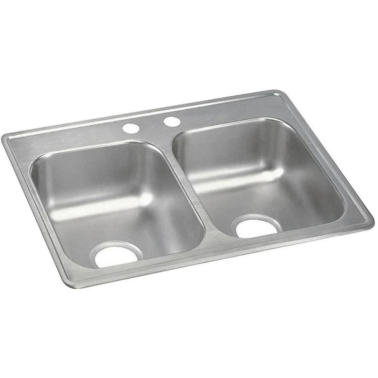 Kitchen Sink Dayton 25 x 19 Inch Double Bowl Equal 2 Hole ADA Satin Drop-In Rectangle Drain Location Center Depth 6-1/3 Inch Bottom Only Pads - Frankwebs