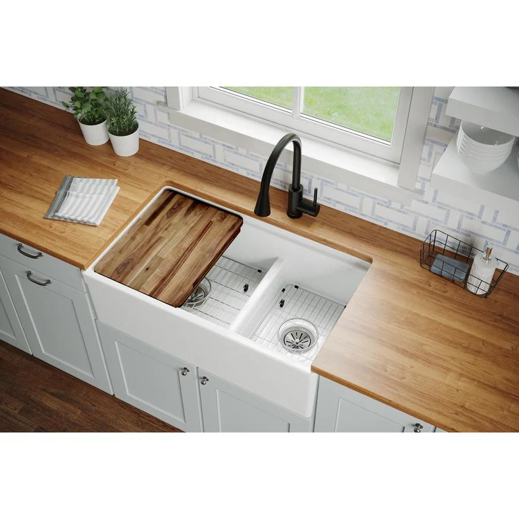 Sink Kit Fireclay Aqua Divide 33 x 20 Inch Double Bowl White One LKCB1217HW Cutting Board One LKBG1115SS Bottom Grid One LKBG1715SS Bottom Grid Two LK99FC Drains LKCLKIT Cleaning Kit - Frankwebs