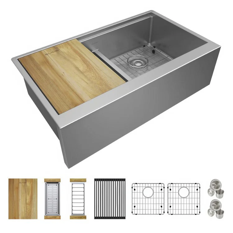 Sink Kit Crosstown Equal Farmhouse 34-7/8 x 20-1/4 Inch 2 Bowl Stainless Steel/Brown Undermount - Frankwebs