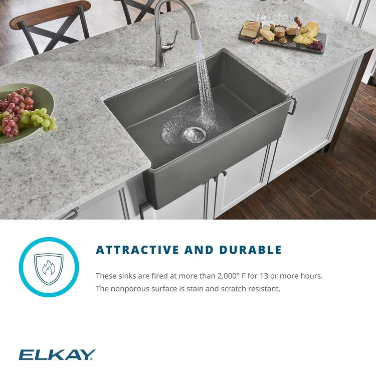 Kitchen Sink Fireclay 30 x 20 Inch Single Bowl Apron Front ADA Matte Gray Farmhouse Rectangle Drain Location Center Depth 10 Inch - Frankwebs