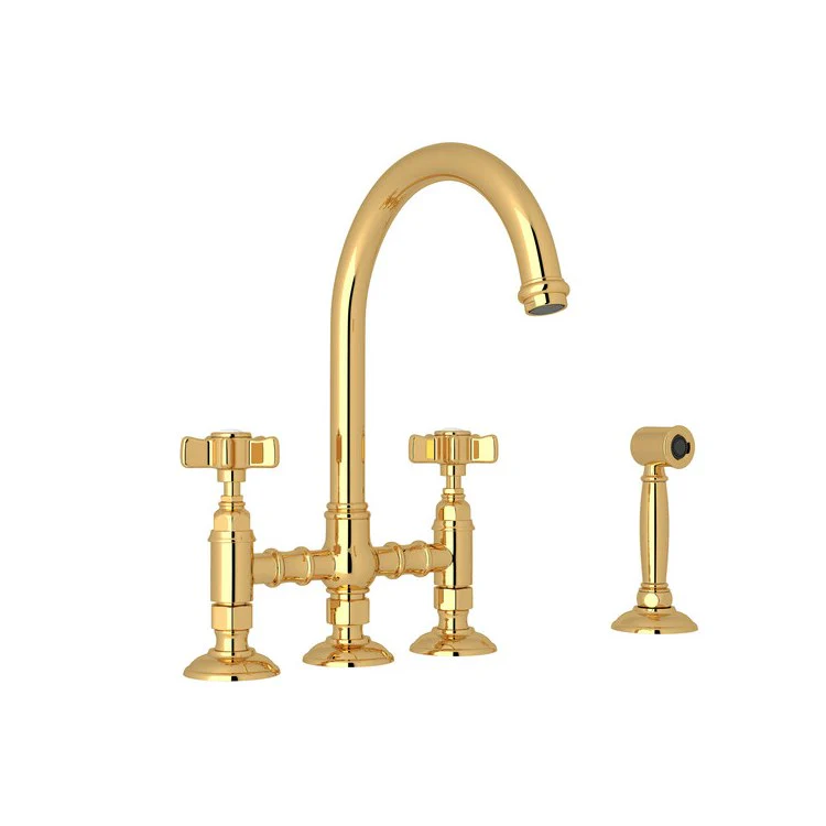 Kitchen Faucet San Julio with Sidespray 2 Five Spoke Handle Satin Nickel Column Spout Three Leg Bridge 1.5 Gallons per Minute - Frankwebs