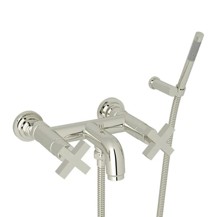 Tub Filler Lombardia Wall Mount with Handshower 2 Cross Satin Nickel - Frankwebs