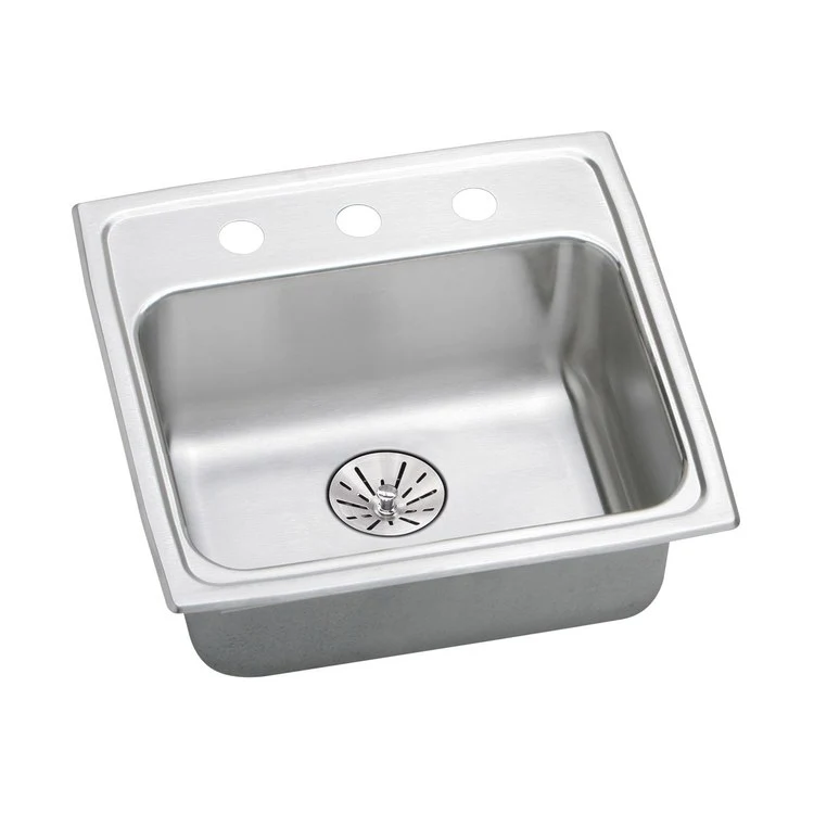 Kitchen Sink Lustertone Classic 19.5 x 19 Inch Single Bowl with Perfect Drain 3 Hole ADA Lustrous Satin Drop-In Rectangle Drain Location Rear Center Depth 6-1/2 Inch Quick Clip Mounting System Bottom Only Pads - Frankwebs