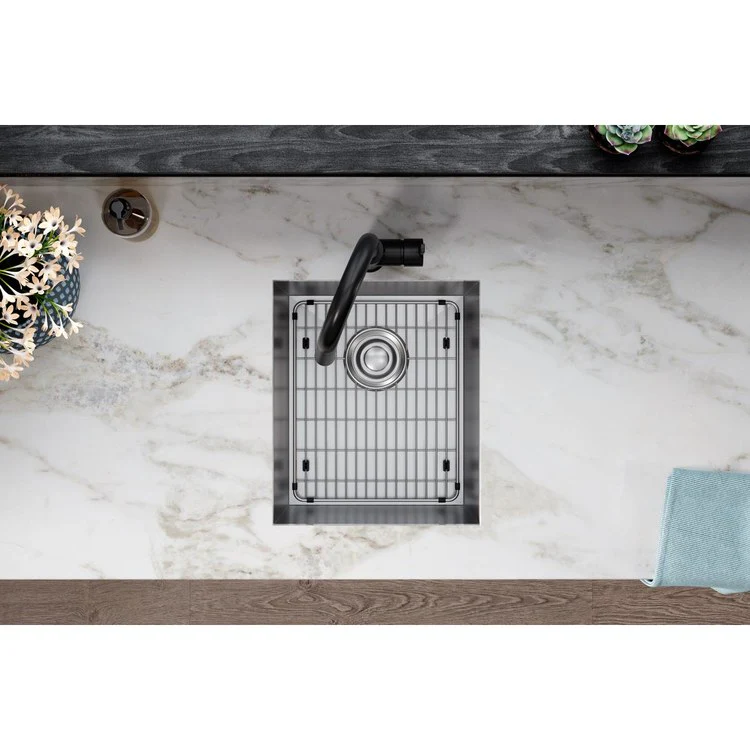 Sink Kit Crosstown 16 x 18.5 Inch Single Bowl Polished Satin Bottom Grid Strainer Drain Cleanser Towel Cloth Bag - Frankwebs