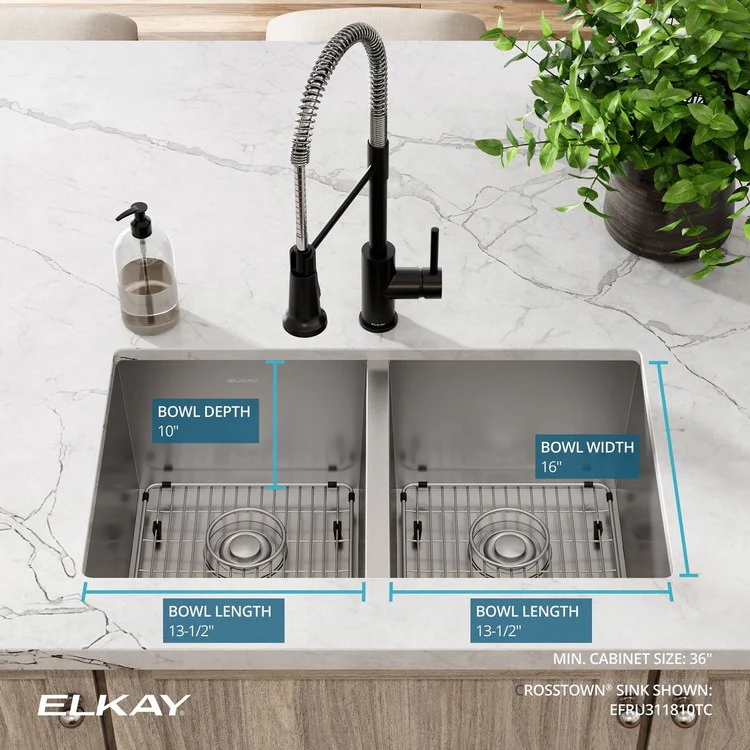 Sink Kit Crosstown Equal 30.75 x 18.5 Inch Double Bowl Polished Satin Two Bottom Grids Two Strainer Drains Cleanser Towel Cloth Bag - Frankwebs