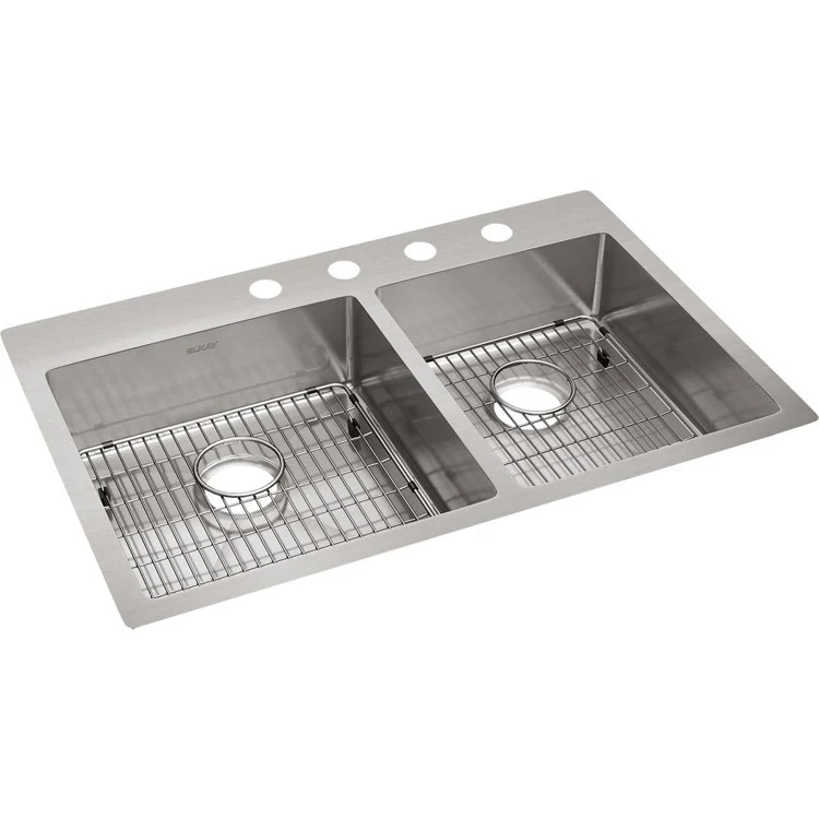 Kitchen Sink Crosstown 33 x 22 Inch Double Bowl 60/40 Kit 4 Hole Polished Satin Drop-In Undermount - Frankwebs