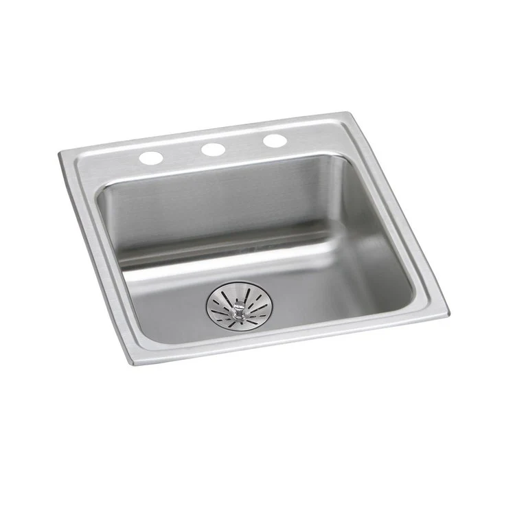 Kitchen Sink Lustertone Classic 19.5 x 22 Inch Single Bowl with Perfect Drain 1 Hole ADA Lustrous Satin Drop-In Stainless Steel Rear Drain Location Center 6-1/2 Inch Bottom Only Pads - Frankwebs
