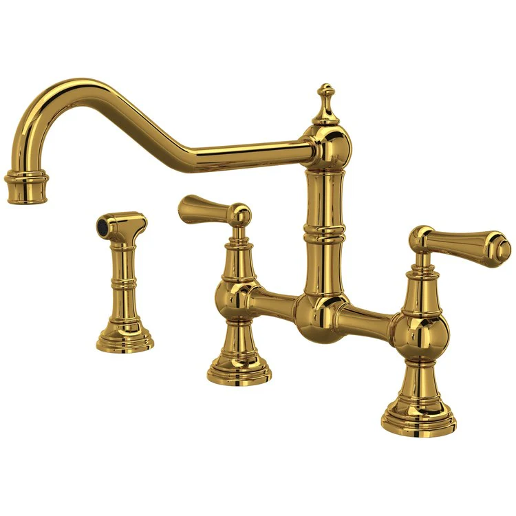 Kitchen Faucet Edwardian 8 Inch Spread 2 Lever Unlacquered Brass Bridge Swivel Column Spout 1.8 Gallons per Minute - Frankwebs