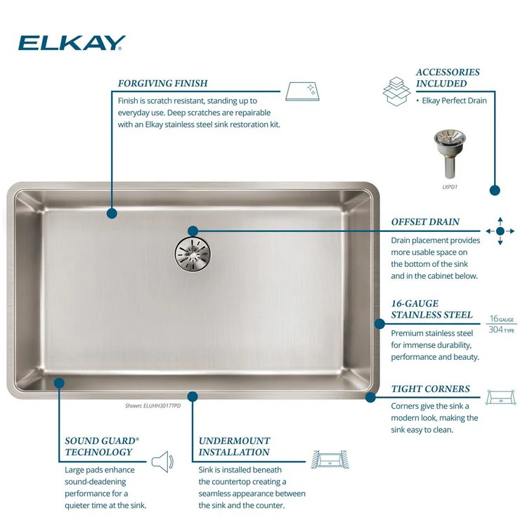 Kitchen Sink Lustertone Iconix 32.5 x 19.5 Inch Single Bowl with Perfect Drain Luminous Satin Undermount - Frankwebs