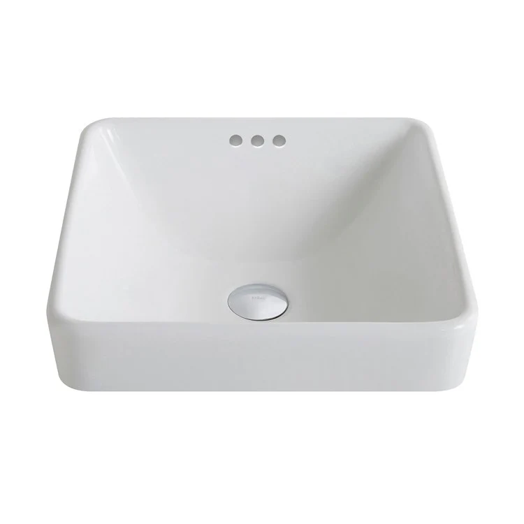 Elavo Series Square Ceramic Semi-Recessed Bathroom Sink with Pop-Up Drain and Overflow - Frankwebs
