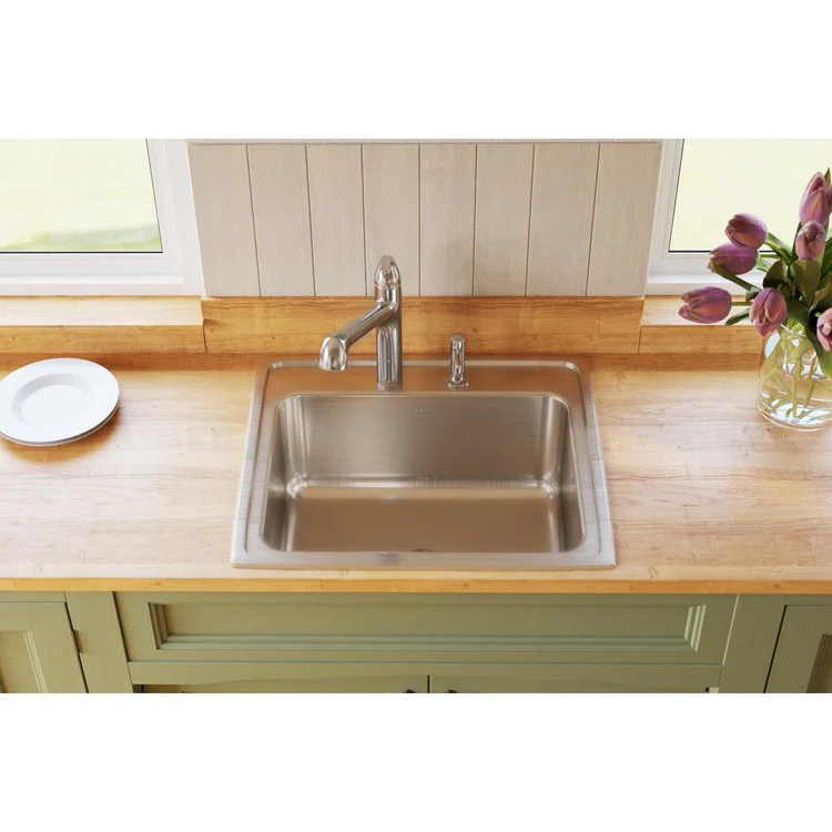 Kitchen Sink Lustertone Classic 25 x 22 Inch Single Bowl with Perfect Drain 4 Hole Lustrous Satin Drop-In - Frankwebs