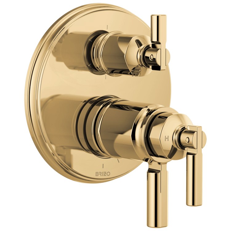 Thermostatic Trim Invari Tempassure Valve with Integrated 6 Function Diverter 3 Lever Brilliance Polished Gold ADA for 3 Shower Applications - Frankwebs