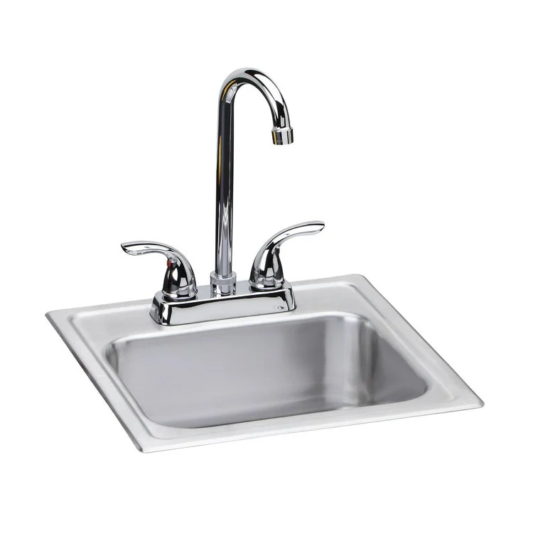 Kitchen Sink Dayton 15 x 15 Inch Single Bowl Faucet Kit 2 Hole ADA Elite Satin Drop-In Rectangle Drain Location Center Depth 6 Inch Bottom Only Pads - Frankwebs