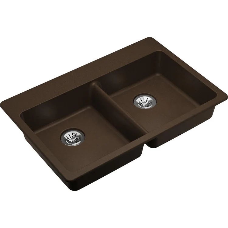 Kitchen Sink Quartz Classic 33 x 22 Inch Double Bowl with Perfect Drain ADA Greystone Drop-In Rectangle Drain Location Rear Center Depth 5-1/2 Inch - Frankwebs