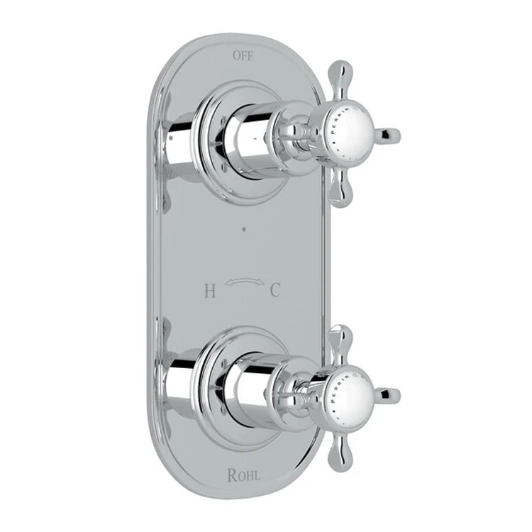 Thermostatic Trim Edwardian 1/2 Inch with Diverter Round Edge 2 Cross Polished Chrome Brass - Frankwebs