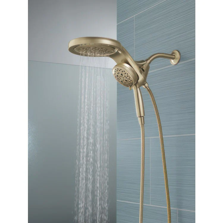Handshower Combination HydroRain Universal Showering Components HydroRain H2Okinetic In2ition 2-In-1 Lumicoat Champagne Bronze WaterSense 5 Function 6 Inch 60-82 Inch Stretchable Metal Hose 12-1/4 Inch - Frankwebs