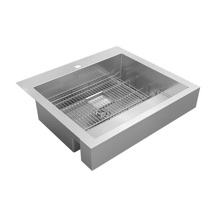 Kitchen Sink Dart Canyon 30 x 27.25 Inch Single Bowl Workstation ADA Polished Satin Farmhouse Rectangle Drain Location Rear Center Depth 9-2/3 Inch Full Spray Sides and Bottom with Sides and Bottom Pads Work Shelf - Frankwebs