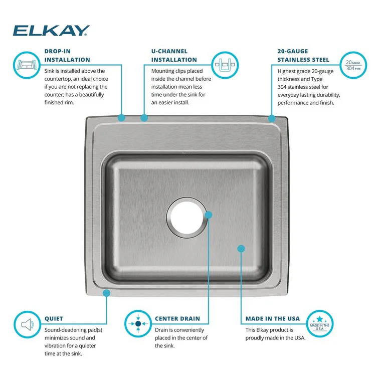 Kitchen Sink Celebrity 22 x 19.5 Inch Single Bowl Brushed Satin Drop-In Drain Location Center Bottom Only Pads - Frankwebs