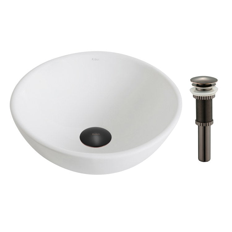 Elavo Small Round Ceramic Bathroom Vessel Sink with Pop-Up Drain - Frankwebs