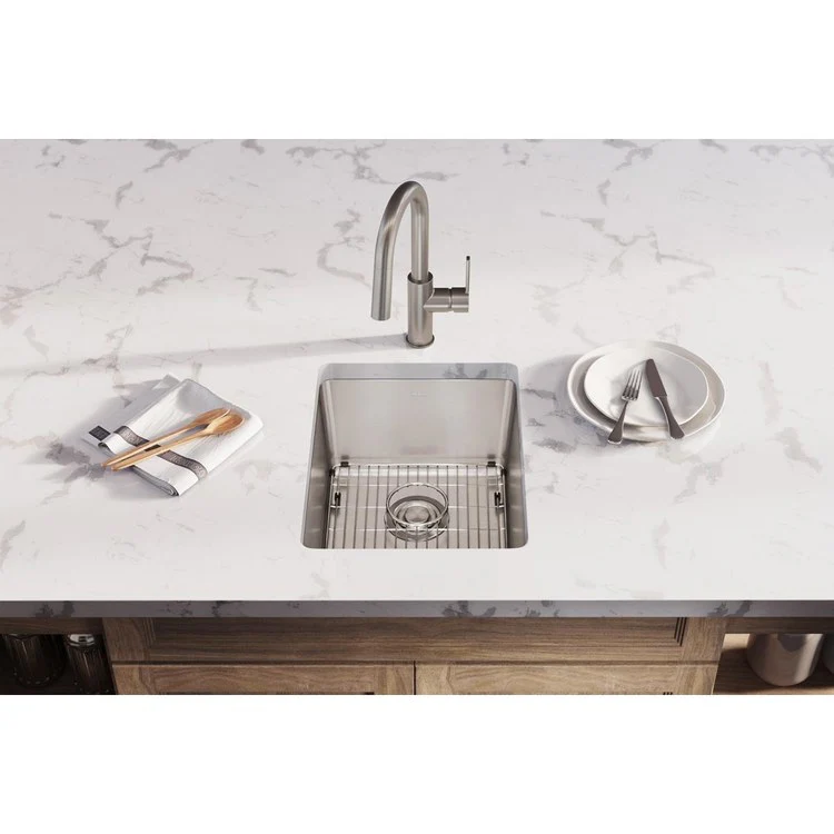 Sink Kit Lustertone Iconix 16.5 x 20.5 Inch Single Bowl Luminous Satin Bottom Grid Drain Strainer - Frankwebs
