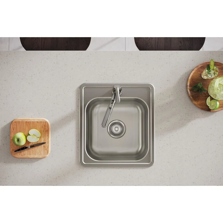 Bar Sink Dayton 17 x 19 Inch Single Bowl 1 Hole ADA Satin Drop-In Rectangle Drain Size 3-1/2 Inch - Frankwebs